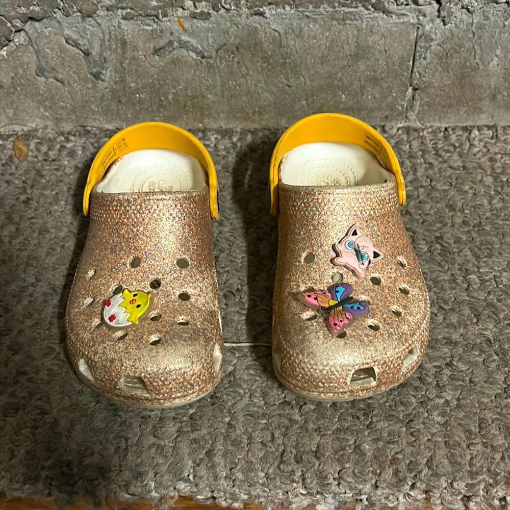 Glitter orange crocs for kids